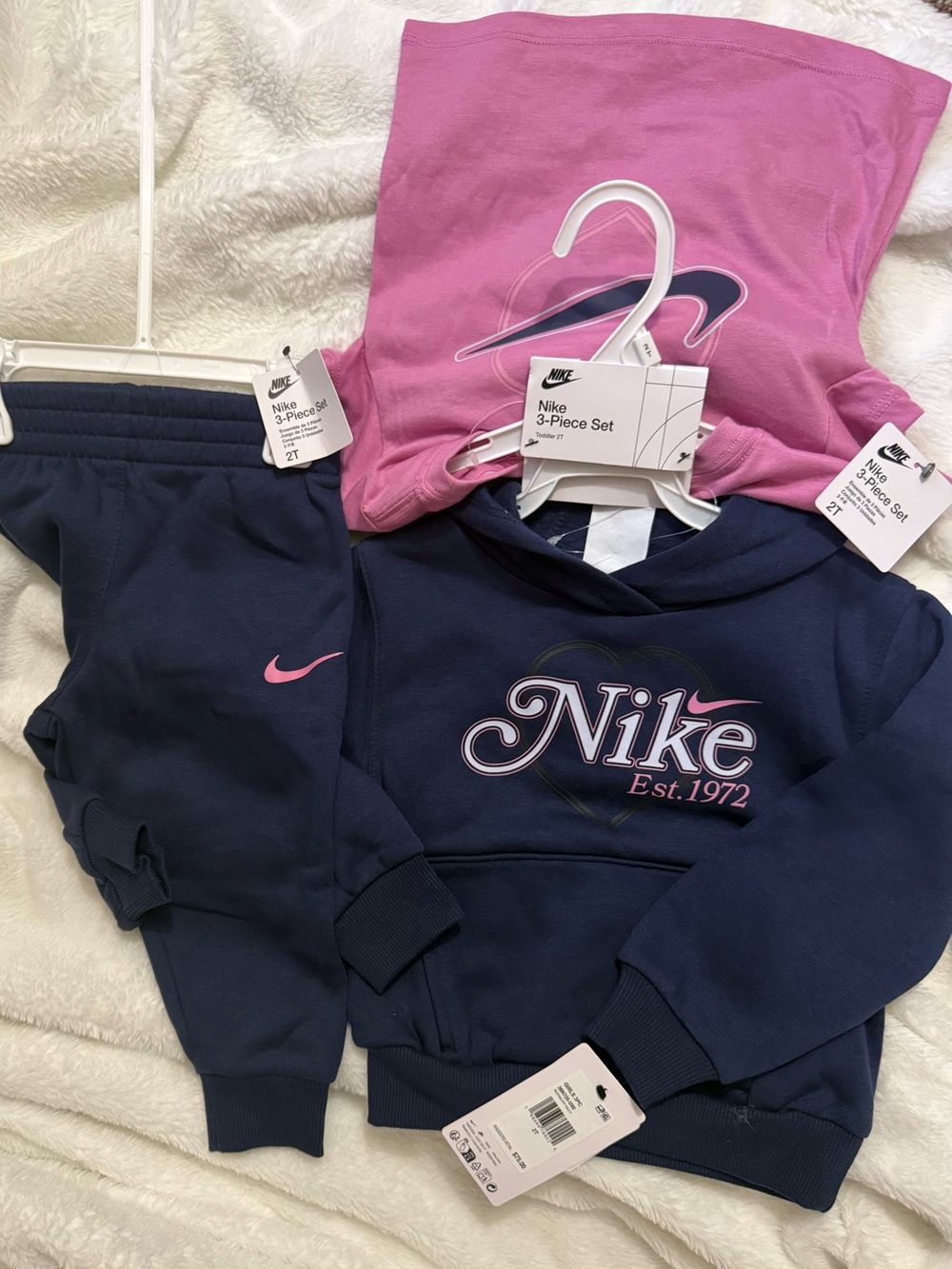 Nike Navy and Pink 3-Piece Jogger Set for Kids